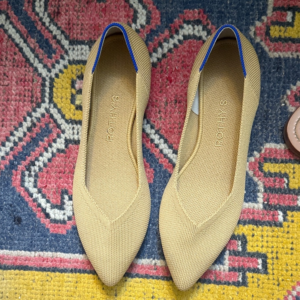 Rothy's Tan Flats with Blue Accents